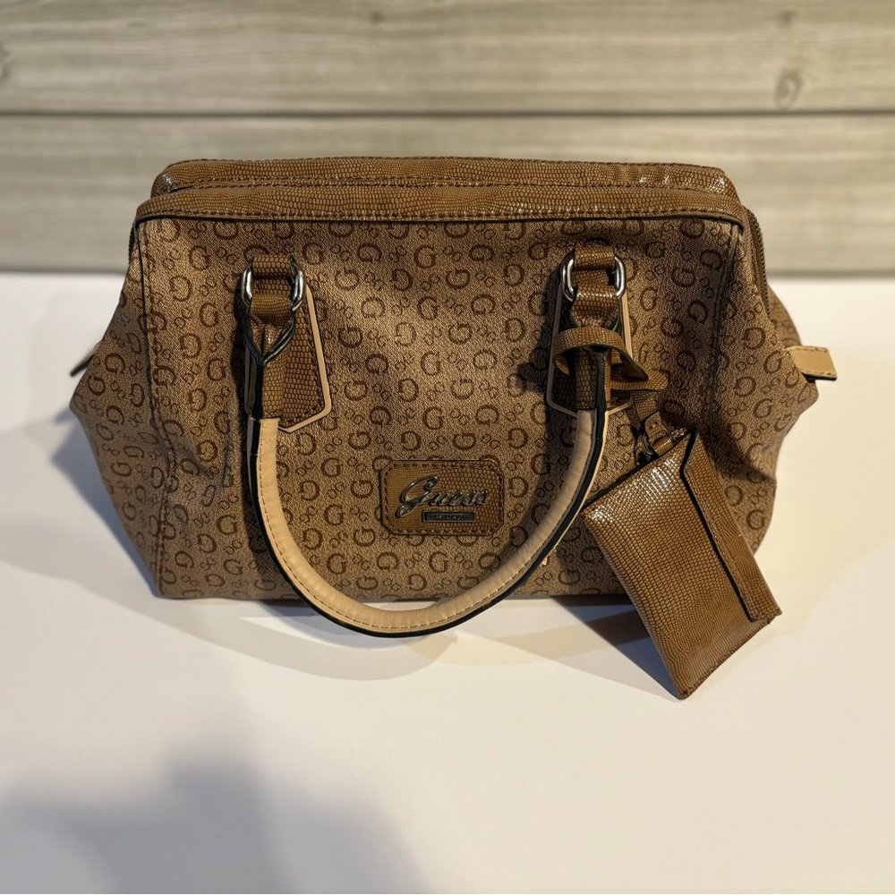 Guess Tan Monogram satchel